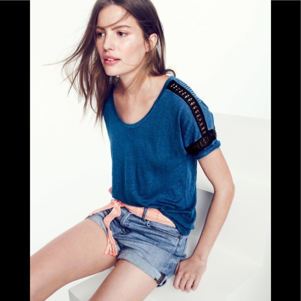 J Crew Embroidered Linen Lace T-Shirt